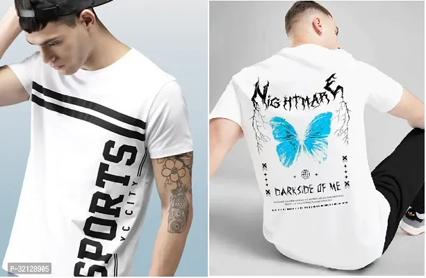 Reliable White Polyester Printed T-Shirt For Men Pack Of 2-thumb0