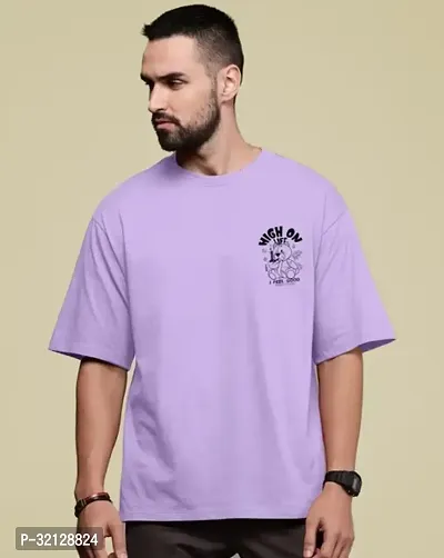 Reliable Purple Cotton Blend Printed T-Shirt For Men