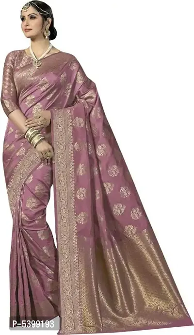 Stylish Banarasi Silk Saree With Blouse Piece (Pink)-thumb0