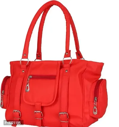 Stylish Red PU Handbag With 2 Compartment