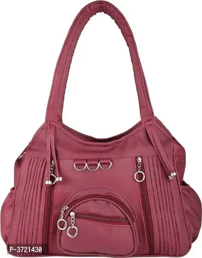 Magenta Pu Solid Handbags For Women-thumb0