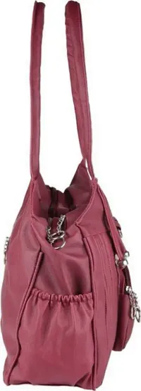 Magenta Pu Solid Handbags For Women-thumb2