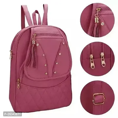 Elegant PU Maroon Backpack For Womens-thumb0