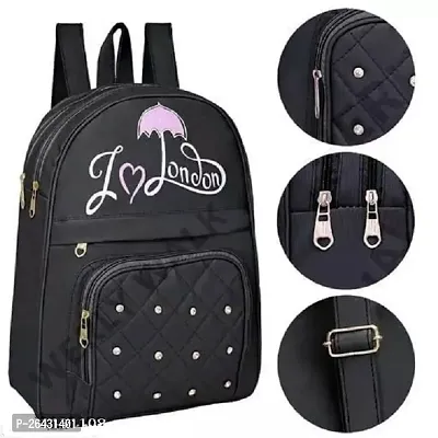 Fancy PU Leather Backpack For Women (Black)-thumb0