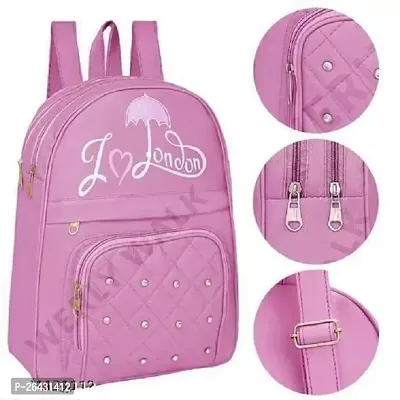 Fancy PU Leather Backpack For Women (Pink)-thumb0