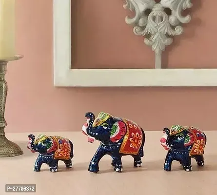 Handicraft Home Decor Elephant for Home Decor | Designer Showpiece Elephants Pair with Unique Work PACK OF 3-thumb0