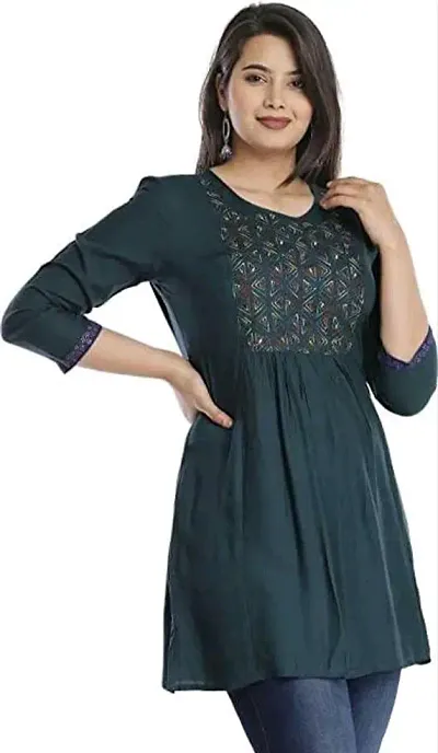 Elegant Embroidered Rayon Short Kurta For Women