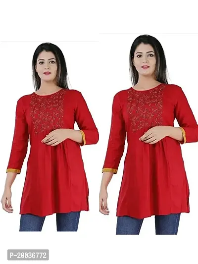 Elegant Embroidered Rayon Short Kurta For Women- Pack Of 2-thumb0