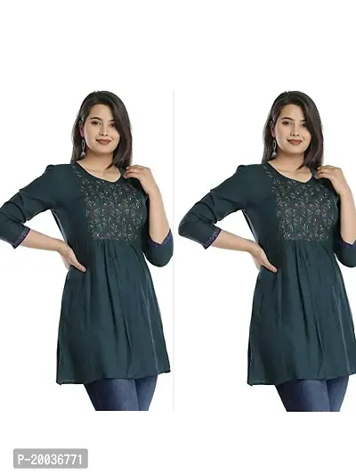 Elegant Embroidered Rayon Short Kurta For Women- Pack Of 2-thumb0