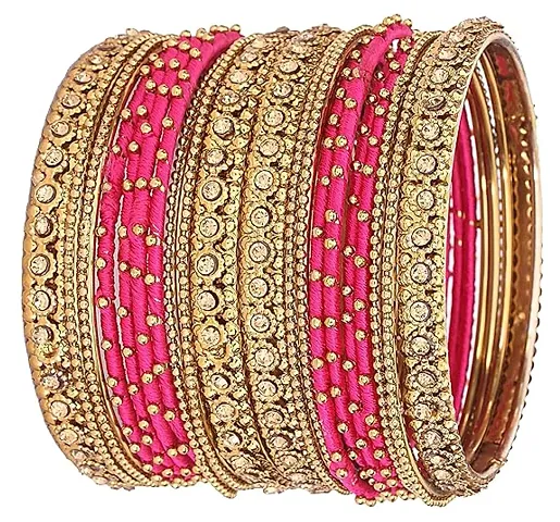 ZULKA Non-Precious Metal, Silk Thread and Zircon Gemstone Worked Bangle Set For Women/Girls (Pack Of 20 Bangles)