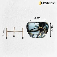 HOMSSY Printed Metal Planter with Tripod Metal Stand Black  Golden Marble (10) | Rust Free Designer Metallic Pots with Stand | for Living Room | Multipurpose Pot (Plants not Included)-thumb1