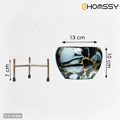 HOMSSY Printed Metal Planter with Tripod Metal Stand Black  Golden Marble (10) | Rust Free Designer Metallic Pots with Stand | for Living Room | Multipurpose Pot (Plants not Included)-thumb2