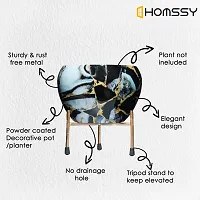 HOMSSY Printed Metal Planter with Tripod Metal Stand Black  Golden Marble (10) | Rust Free Designer Metallic Pots with Stand | for Living Room | Multipurpose Pot (Plants not Included)-thumb2