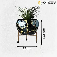 HOMSSY Printed Metal Planter with Tripod Metal Stand Black  Golden Marble (10) | Rust Free Designer Metallic Pots with Stand | for Living Room | Multipurpose Pot (Plants not Included)-thumb4