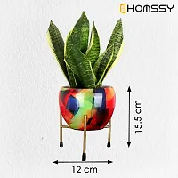 HOMSSY Printed Metal Planter with Tripod Metal Stand Multicolour (9) | Rust Free Designer Metallic Pots with Stand | Metal Plant Pots for Living Room | Multipurpose Pot (Plants not Included)-thumb1