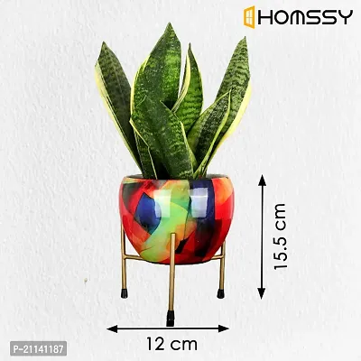 HOMSSY Printed Metal Planter with Tripod Metal Stand Multicolour (9) | Rust Free Designer Metallic Pots with Stand | Metal Plant Pots for Living Room | Multipurpose Pot (Plants not Included)-thumb2