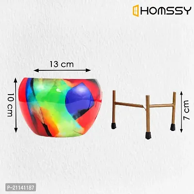 HOMSSY Printed Metal Planter with Tripod Metal Stand Multicolour (9) | Rust Free Designer Metallic Pots with Stand | Metal Plant Pots for Living Room | Multipurpose Pot (Plants not Included)-thumb3