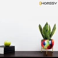 HOMSSY Printed Metal Planter with Tripod Metal Stand Multicolour (9) | Rust Free Designer Metallic Pots with Stand | Metal Plant Pots for Living Room | Multipurpose Pot (Plants not Included)-thumb3