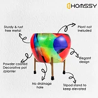 HOMSSY Printed Metal Planter with Tripod Metal Stand Multicolour (9) | Rust Free Designer Metallic Pots with Stand | Metal Plant Pots for Living Room | Multipurpose Pot (Plants not Included)-thumb4