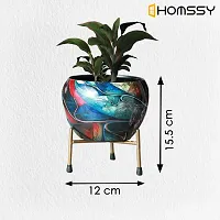 HOMSSY Printed Metal Planter with Tripod Metal Stand Multicolour (6) | Rust Free Designer Metallic Pots with Stand | Metal Plant Pots for Living Room | Multipurpose Pot (Plants not Included)-thumb1