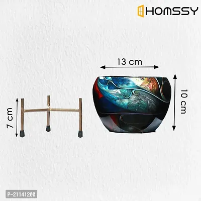 HOMSSY Printed Metal Planter with Tripod Metal Stand Multicolour (6) | Rust Free Designer Metallic Pots with Stand | Metal Plant Pots for Living Room | Multipurpose Pot (Plants not Included)-thumb3