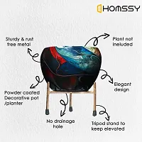 HOMSSY Printed Metal Planter with Tripod Metal Stand Multicolour (6) | Rust Free Designer Metallic Pots with Stand | Metal Plant Pots for Living Room | Multipurpose Pot (Plants not Included)-thumb3