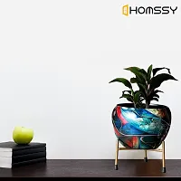 HOMSSY Printed Metal Planter with Tripod Metal Stand Multicolour (6) | Rust Free Designer Metallic Pots with Stand | Metal Plant Pots for Living Room | Multipurpose Pot (Plants not Included)-thumb4