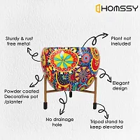 HOMSSY Printed Metal Planter with Tripod Metal Stand Multicoloured Meena (7) | Rust Free Designer Metallic Pots with Stand | Metal Plant Pots for Living Room | Multipurpose Pot (Plants not Included)-thumb4