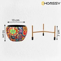 HOMSSY Printed Metal Planter with Tripod Metal Stand Multicoloured Meena (7) | Rust Free Designer Metallic Pots with Stand | Metal Plant Pots for Living Room | Multipurpose Pot (Plants not Included)-thumb1