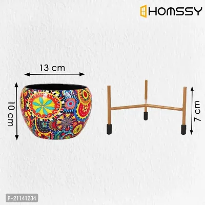 HOMSSY Printed Metal Planter with Tripod Metal Stand Multicoloured Meena (7) | Rust Free Designer Metallic Pots with Stand | Metal Plant Pots for Living Room | Multipurpose Pot (Plants not Included)-thumb2