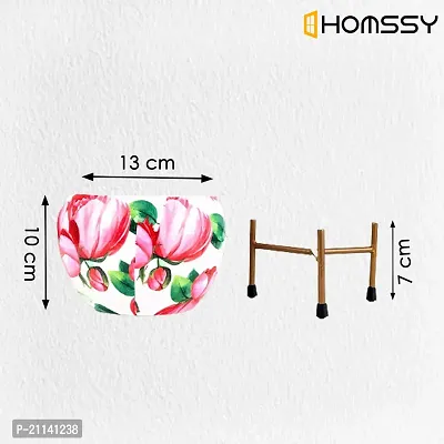 HOMSSY Printed Metal Planter with Tripod Metal Stand Red  White Floral (5) | Rust Free Designer Metallic Pots with Stand | Metal Plant Pots for Living Room | Multipurpose Pot (Plants not Included)-thumb4