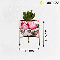 HOMSSY Printed Metal Planter with Tripod Metal Stand Red  White Floral (5) | Rust Free Designer Metallic Pots with Stand | Metal Plant Pots for Living Room | Multipurpose Pot (Plants not Included)-thumb4