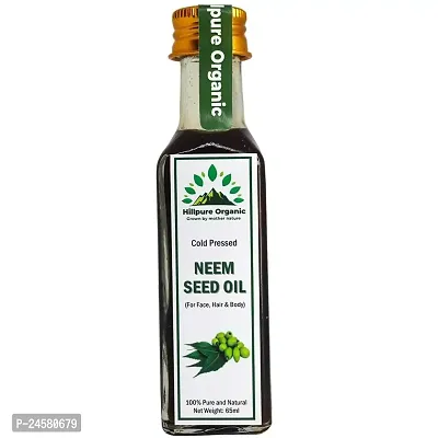 Hillpure Organic Premium Cold Pressed Neem seed Oil,100% Pure  Natural for Face, Hair  body (65 ml, Glass Bottle)-thumb0