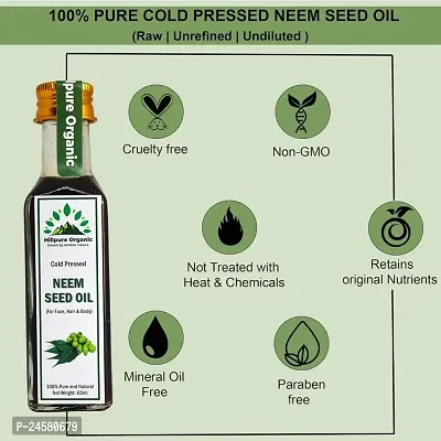 Hillpure Organic Premium Cold Pressed Neem seed Oil,100% Pure  Natural for Face, Hair  body (65 ml, Glass Bottle)-thumb3