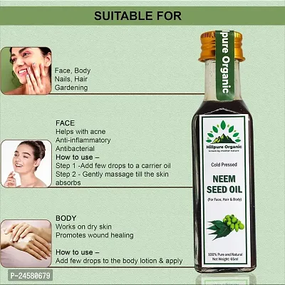 Hillpure Organic Premium Cold Pressed Neem seed Oil,100% Pure  Natural for Face, Hair  body (65 ml, Glass Bottle)-thumb2