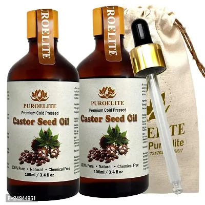 Puroelite Premium Cold Pressed Castor Seed Oil,100% Pure  Natural for Face, Hair  Body Glass bottle with dropper, 100 ml+100 ml (Pack of 2)