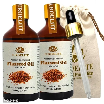 Puroelite Premium Cold Pressed Flaxseed Oil,100% Pure  Natural for Face, Hair, Glass bottle with dropper, 100 ml+100 ml (Pack of 2)