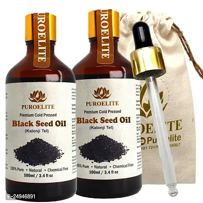 Puroelite Premium Cold Pressed Black Seed Oil,100% Pure  Natural for Face, Hair, Body Glass bottle with dropper, 100 ml+100 ML (Pack of 2)