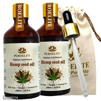 Puroelite Premium Cold Pressed Hemp Seed Oil,100% Pure  Natural for Face, Hair, Beard growth, Glass bottle with dropper, 100 ml+100 ml (Pack of 2)