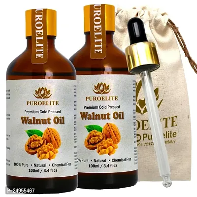 Puroelite Premium Cold Pressed Walnut Oil (Akhrot ka tel) 100% Pure  Natural for Tyroid Massage, Face, Hair, Glowing Skin, Glass bottle with dropper, 100 ml+100 ml (Pack of 2)