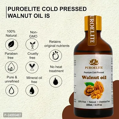 Puroelite Premium Cold Pressed Walnut Oil (Akhrot ka tel) 100% Pure  Natural for Tyroid Massage, Face, Hair, Glowing Skin, Glass bottle with dropper, 100 ml+100 ml (Pack of 2)-thumb3