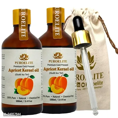 Puroelite Premium Cold Pressed Apricot Oil (Khubani ka tel) 100% Pure  Natural for Face, Hair, Glowing Skin, Glass bottle with dropper, 100 ml+100ml (Pack of 2)