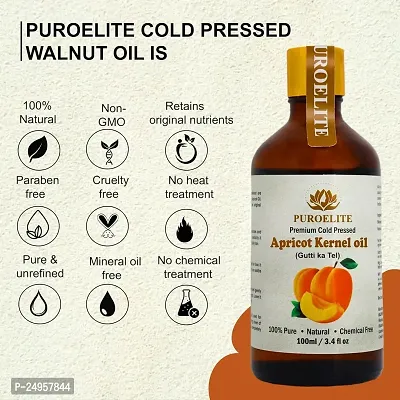 Puroelite Premium Cold Pressed Apricot Oil (Khubani ka tel) 100% Pure  Natural for Face, Hair, Glowing Skin, Glass bottle with dropper, 100 ml+100ml (Pack of 2)-thumb3