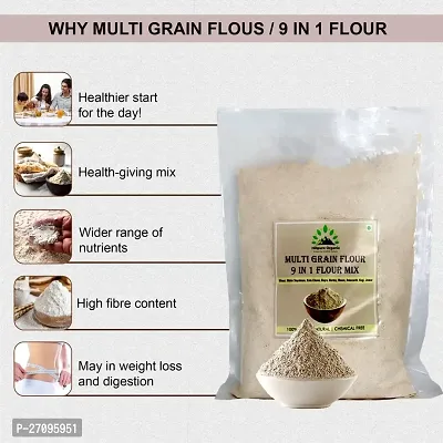 Hillpure Organic Multi Grain Flour 9 in 1 Flour Mix, Diabetic Friendly,Clinically Certified, Multigrain Atta for entire family (1 + 1Kg)-thumb2