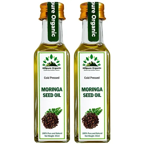 Hillpure Organic Premium Cold Pressed Moringa Seed Oil,100% Pure  Natural for Face, Hair  body (65 + 65ml, Glass Bottle), Pack of 2