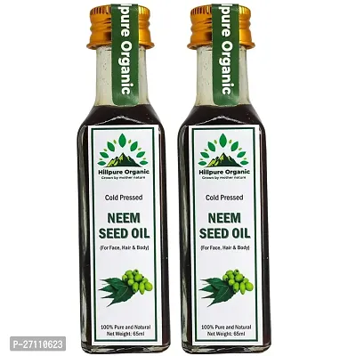 Hillpure Organic Premium Cold Pressed Neem Seed Oil,100% Pure  Natural for Face, Hair  body (65 + 65 ml, Glass Bottle), Pack of 2-thumb0