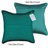 indoAmor Quilted Stripes Silk Cushion Cover with Overlock Stitching (Turquoise, 16x16 Inches) Set of 5 Pieces-thumb2