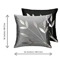 indoAmor Silk Cushion Covers, Leaves Pattern (16X16 Inches, Grey Black) Set of 7 Covers-thumb2