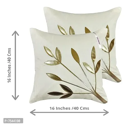 indoAmor Silk Cushion Covers, Leaves Pattern (16X16 Inches, White) Set of 7 Covers-thumb3