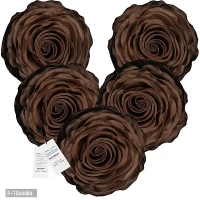 indoAmor Rose Design Super Satin Cushion Covers, 16x16 Inches (Brown) - Set of 5